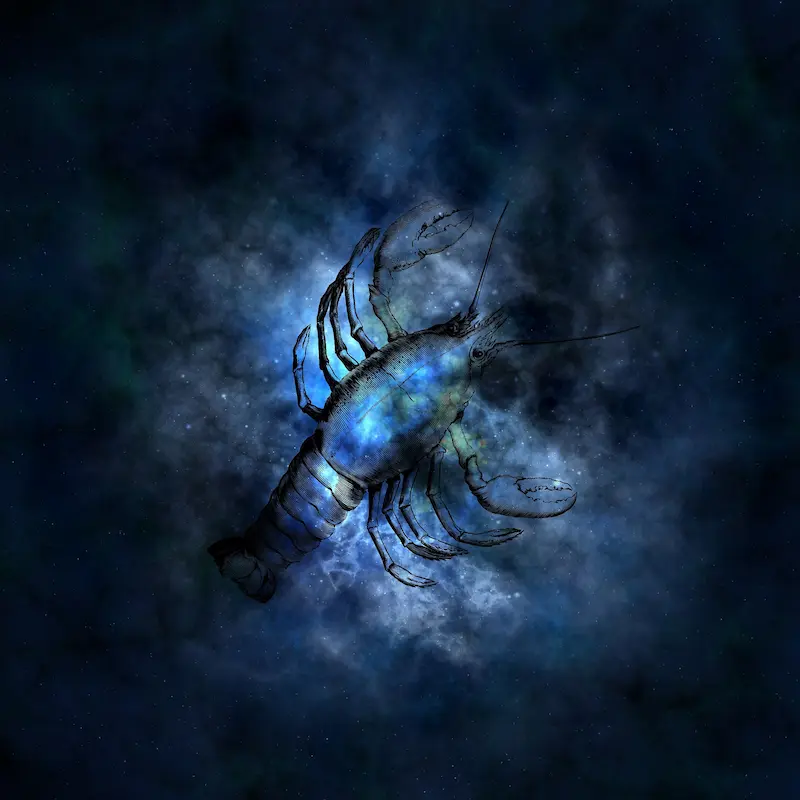 Lado Ruim do Signo de Câncer, imagem em preto e azul descrevendo de forma sombria este signo